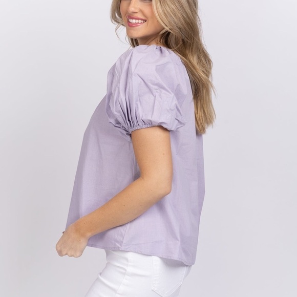 Never a Wallflower Gathered Neck Puff Sleeve Top Lavender Size Small - Picture 2 of 8